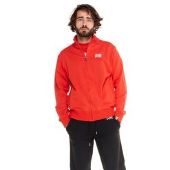 Bluza z zamek błyskawiczny na siłownia na czas wolny. Czerwone bluzy LEONE 1947 APPAREL, bez wzorów, z bawełny, bez kaptura. W wyprzedaży za 149.08 zł.