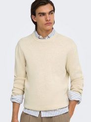 ONLY & SONS Sweter "Sting" w kolorze kremowym rozmiar: S. Brązowe swetry nierozpinane Only & Sons, s, bez wzorów, z bawełny, bez kołnierzyka, bez ramiączek. Za 154.95 zł.