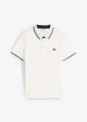 Koszula polo z piki z czystej bawełny. Białe koszule bonprix, l, bez wzorów, z bawełny, bez kołnierzyka, bez ramiączek. Za 69.99 zł.
