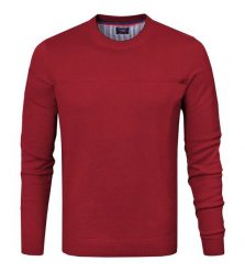 Bawełniany Męski Sweter z Okrągłym Dekoltem (U-Neck) - Pako Jeans - Czerwony. Czerwone swetry rozpinane Pako Jeans, l, bez wzorów, z bawełny, bez kołnierzyka, bez ramiączek. Za 169.00 zł.