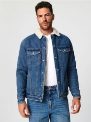 Kurtka jeansowa sherpa - niebieski. Niebieskie kurtki Sinsay, l, bez wzorów, z jeansu, bez kaptura. Za 139.99 zł.