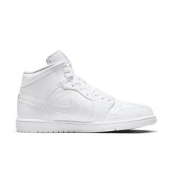 Buty do chodzenia męskie Nike Air Jordan 1 Mid. Białe buty sportowe casual Nike, bez wzorów, z materiału, za kostkę, bez zapięcia, nike air jordan. Za 659.99 zł.