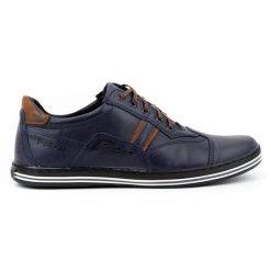 Polbut Buty męskie casual 1801 granat nubuk/camel niebieskie. Niebieskie buty sportowe casual na jesień, bez wzorów, z jeansu, bez zapięcia. Za 319.69 zł.