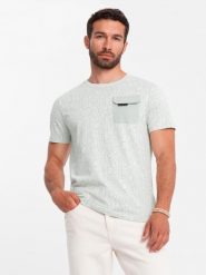 Bawełniany męski t-shirt z literowym printem i kieszonką – żółto-zielony V4 - Rozmiar: M. Żółte t-shirty Ombre Clothing, m, bez wzorów, z bawełny, bez kołnierzyka, bez ramiączek. W wyprzedaży za 45.50 zł.