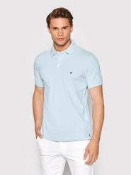 Tommy Hilfiger Polo MW0MW17771 Błękitny Slim Fit. Niebieskie koszulki polo Tommy Hilfiger, m, bez wzorów, z bawełny, bez kołnierzyka, bez ramiączek. Za 239.99 zł.