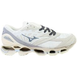 Buty sportowe Mizuno z niebieskiej skóry. Szare buty do biegania Mizuno, bez wzorów, ze skóry, bez zapięcia, do biegania. Za 689.99 zł.
