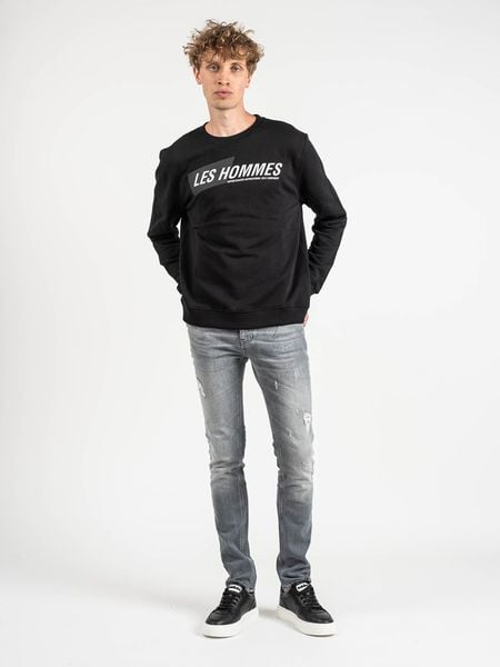 Les Hommes Bluza | LLH401-758P | Round Neck Sweater | Mężczyzna | Czarny. Czarne bluzy Les Hommes, l, bez wzorów, z bawełny, bez kaptura. W wyprzedaży za 439.00 zł.