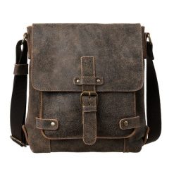 Męska torba na ramię Canaletto – postarzana skóra i wykończenia w starym złocie TM253s235. Brązowe torby na ramię bez wzorów, ze skóry, na ramię, bez dodatków. Za 299.25 zł.