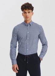 PAKO LORENTE - Kwiatowa koszula w kolorze granatowym. Koszule Pako Lorente, na jesień, m, bez wzorów, z bawełny, bez kołnierzyka, bez ramiączek. Za 149.99 zł.