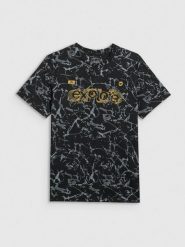4F T-shirt regular z nadrukiem męski - czarny M. Czarne t-shirty 4F, m, bez wzorów, z bawełny, bez kołnierzyka, bez ramiączek. Za 79.99 zł.