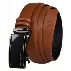 Elegancki, skórzany pasek męski w jasnobrązowym kolorze z automatyczną klamrą Peterson PTN A009-AB TAN. Brązowe paski Peterson, bez wzorów, ze skóry, eleganckie. Za 59.99 zł.