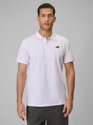 4F Koszulka polo regular męska - biała M. Białe koszulki polo 4F, m, bez wzorów, z bawełny, bez kołnierzyka, bez ramiączek. Za 89.99 zł.