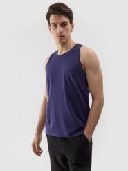 4F Tank top regular gładki męski - granatowy XXL. Niebieskie bezrękawniki 4F, m, bez wzorów, z bawełny, bez kołnierzyka, bez ramiączek. W wyprzedaży za 39.99 zł.