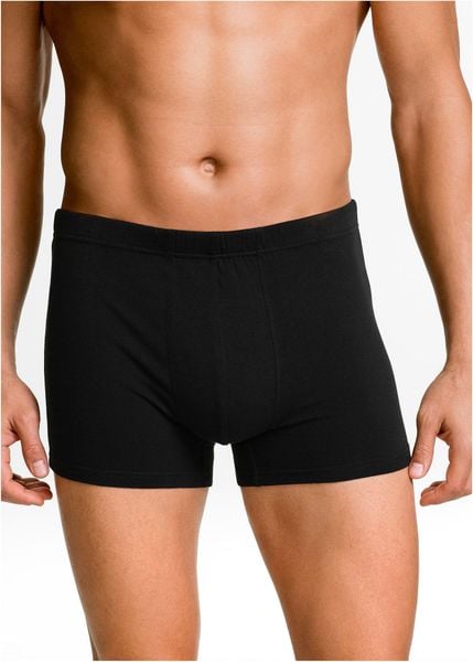 Bokserki o dopasowanym kroju z bawełną (3 pary). Czarne bokserki bonprix, m, bez wzorów, z bawełny. Za 59.99 zł.