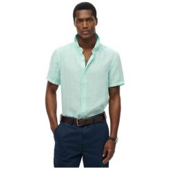 Lniania koszula na wakacje Superdry. Zielone koszule Superdry, na lato, m, bez wzorów, ze lnu, bez kołnierzyka, bez ramiączek. Za 294.00 zł.