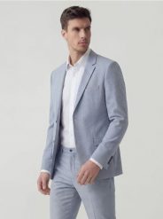 Marynarka slim fit w kratę - jasnoniebieski. Niebieskie garnitury Reserved, bez wzorów, z tkaniny. Za 359.99 zł.