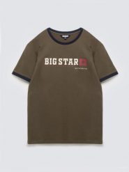 Koszulka męska z linii Authentic z logo BIG STAR khaki Summet 303. Zielone t-shirty BIG STAR, l, bez wzorów, z bawełny, bez kołnierzyka, bez ramiączek. Za 99.99 zł.