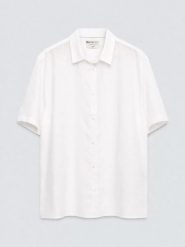 Lniana koszula męska z krótkim rękawem biała Linerso 101. Białe koszule BIG STAR, l, bez wzorów, z tkaniny, bez kołnierzyka, bez ramiączek. Za 229.99 zł.