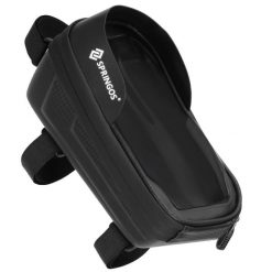 Sakwa na rower z kieszenią na telefon, torba rowerowa na ramę, wodoodporna. Czarne torby na ramię SPRINGOS, bez wzorów, z materiału, duże, bez dodatków. Za 21.95 zł.