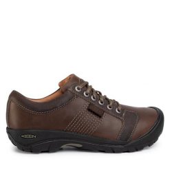 Półbuty Keen. Brązowe eleganckie półbuty Keen, bez wzorów, bez obcasa, bez zapięcia. Za 409.99 zł.