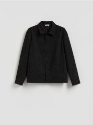 Kurtka koszulowa z kołnierzem - ciemnoszary. Szare kurtki Reserved, l, bez wzorów, z dzianiny, bez kaptura. Za 199.99 zł.