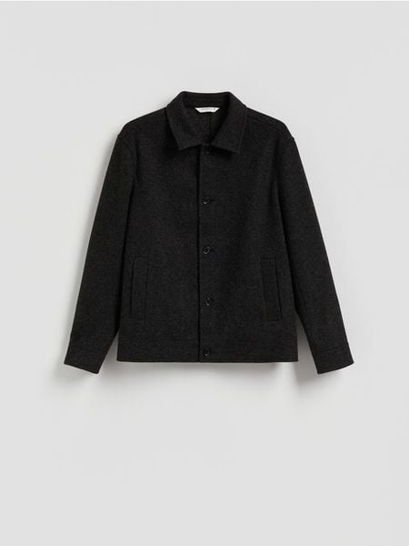 Kurtka koszulowa z kołnierzem - ciemnoszary. Szare kurtki Reserved, l, bez wzorów, z dzianiny, bez kaptura. Za 199.99 zł.