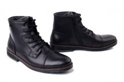 RIEKER TEX F4546-00 black, trzewiki męskie. Czarne botki sznurowane Rieker, bez wzorów, bez obcasa, na obcasie, bez zapięcia. Za 479.90 zł.