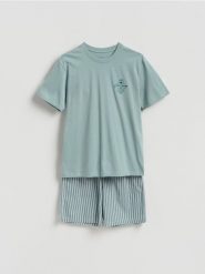 Dwuczęściowa piżama z bawełny - jasnozielony. Zielone piżamy Reserved, l, bez wzorów, z bawełny, bez ramiączek. Za 99.99 zł.