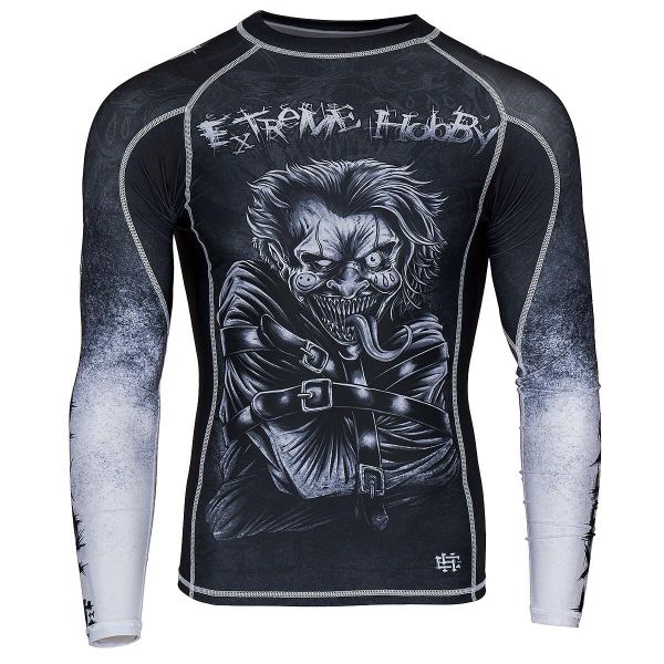 Koszulka sportowa męska Rashguard do MMA EXTREME HOBBY PSYCHO CLOWN. Czarne bielizna termoaktywna EXTREME HOBBY, m, bez wzorów, z bawełny, bez ramiączek, do biegania. Za 198.00 zł.
