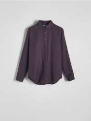 Koszula slim z bawełny egipskiej - bordowy. Czerwone koszule Reserved, l, bez wzorów, z bawełny, bez kołnierzyka, bez ramiączek. W wyprzedaży za 59.99 zł.