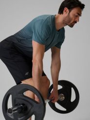 4F Koszulka treningowa regular szybkoschnąca męska - turkusowa XL. Niebieskie t-shirty 4F, m, bez wzorów, z materiału, bez kołnierzyka, bez ramiączek. Za 129.99 zł.