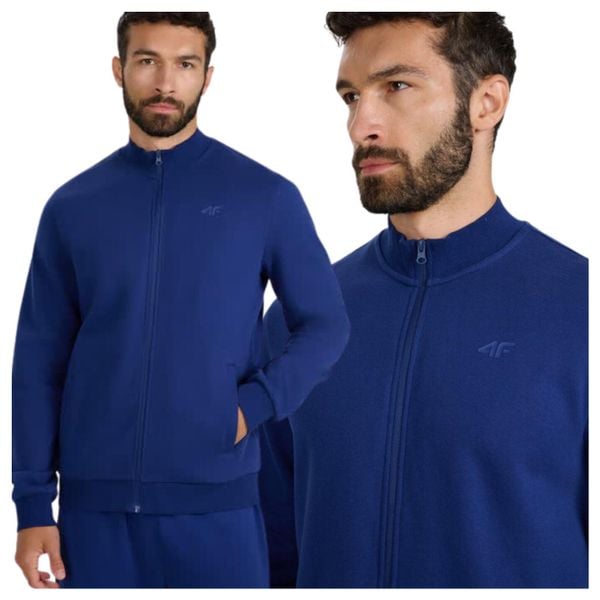 Bluza bejsbolówka bomberka męska 4F 4FWMM00TSWSM1463. Niebieskie kurtki 4F, m, bez wzorów, z bawełny, bez kaptura. Za 99.99 zł.