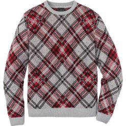 Sweter w kratę Regular Fit bonprix jasnoszary melanż - ciemnoczerwono-czarny w kratę. Swetry nierozpinane marki bonprix. Za 74.99 zł.