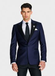 PAKO LORENTE - Granatowa żakardowa marynarka smokingowa. Garnitury Pako Lorente, na ślub cywilny, bez wzorów, z wełny. Za 2,499.99 zł.