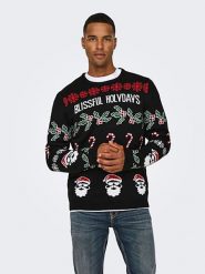 ONLY & SONS Sweter w kolorze czarnym rozmiar: M. Czarne swetry nierozpinane Only & Sons, m, bez wzorów, bez kołnierzyka, bez ramiączek. Za 79.03 zł.