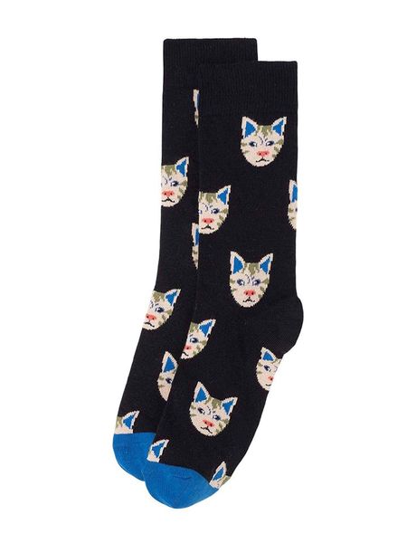 Happy Socks Skarpety "Cat" w kolorze niebiesko-czarnym rozmiar: 41-46. Czarne skarpety Happy Socks, bez wzorów, prążkowane. Za 34.93 zł.