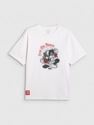 4F T-shirt loose z nadrukiem męski - biały S. Białe t-shirty 4F, m, bez wzorów, z bawełny, bez kołnierzyka, bez ramiączek. Za 79.99 zł.