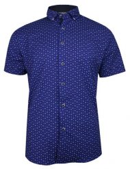Niebieska Koszula Męska w Białe Kwiaty, Taliowana -TO-ON- Krótki Rękaw, Slim Fit, Motyw Florystyczny. Niebieskie koszule TO-ON, m, bez wzorów, z bawełny, bez kołnierzyka, bez ramiączek. Za 109.00 zł.