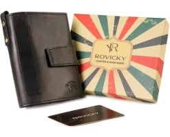 Portfel czarny Rovicky N1227-RHP-6743 BLACK. Czarne portfele ROVICKY, bez wzorów, ze skóry. Za 91.99 zł.