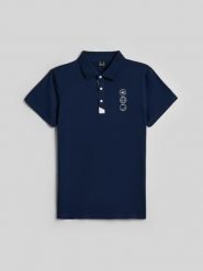 4F Koszulka polo regular męska - granatowa XL. Niebieskie koszulki polo 4F, m, bez wzorów, z bawełny, bez kołnierzyka, bez ramiączek. Za 129.99 zł.