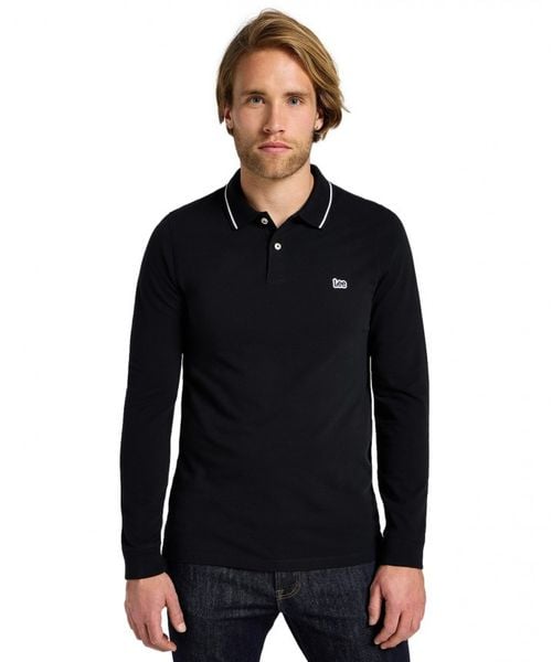 MESKA KOSZULKA POLO LEE LS PIQUE POLO BLACK BLACK 112322786. Czarne koszulki polo Lee, xl, bez wzorów, bez kołnierzyka, bez ramiączek. Za 99.99 zł.