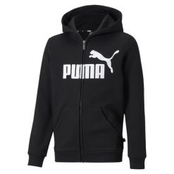 Młodzieżowa bluza z kapturem z dużym logo Essentials PUMA Black. Czarna bluzy z kapturem Puma, m, bez wzorów, z kapturem. Za 214.00 zł.