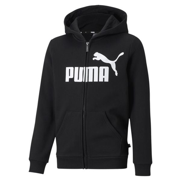 Młodzieżowa bluza z kapturem z dużym logo Essentials PUMA Black. Czarna bluzy Puma, na jesień, m, bez wzorów, z bawełny, z kapturem. Za 174.15 zł.
