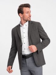 Elegancka marynarka męska z dekoracyjnymi guzikami na mankietach - grafitowa V1 OM-BLZB-0114 - XL. Szare garnitury Ombre Clothing, l, bez wzorów, z poliesteru, eleganckie. W wyprzedaży za 149.99 zł.