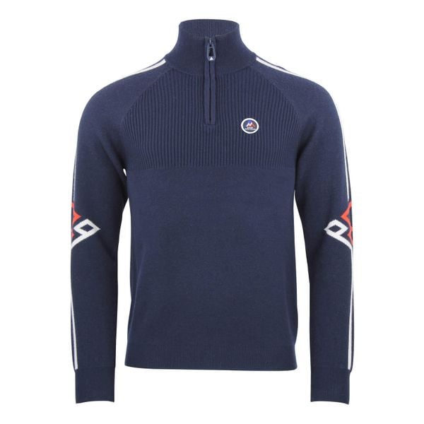 Sweter z kołnierzem 1/2 zip Peak Mountain Ciao. Niebieskie golfy Peak Mountain, bez wzorów, bez ramiączek. W wyprzedaży za 377.50 zł.
