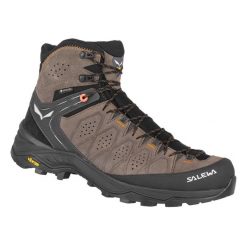 Buty Trekkingowe Męskie Salewa Alp Trainer 2 Mid Gtx. Brązowe buty trekkingowe Salewa, na zimę, bez wzorów, z gumy, za kostkę, bez zapięcia. Za 909.49 zł.