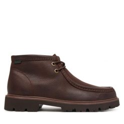 Trzewiki Clarks. Brązowe botki sznurowane Clarks, bez wzorów, bez obcasa, bez zapięcia. Za 519.99 zł.