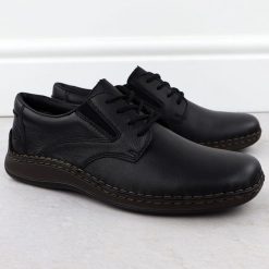 Skórzane półbuty męskie komfortowe Rieker 05211-00. Eleganckie półbuty Rieker, bez wzorów, ze skóry, bez obcasa, bez zapięcia. Za 240.49 zł.