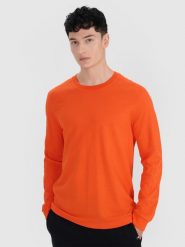 4F Longsleeve oversize gładki męski - pomarańczowy M. Brązowe koszulki z długim rękawem 4F, m, bez wzorów, z bawełny, bez ramiączek. W wyprzedaży za 49.99 zł.