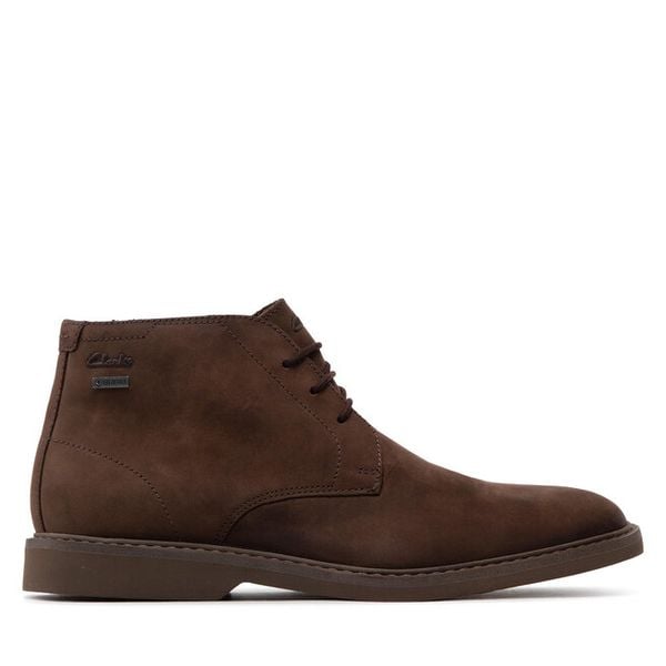 Trzewiki Clarks. Brązowe botki sznurowane Clarks, bez wzorów, z gore-texu, bez obcasa, bez zapięcia. Za 629.99 zł.